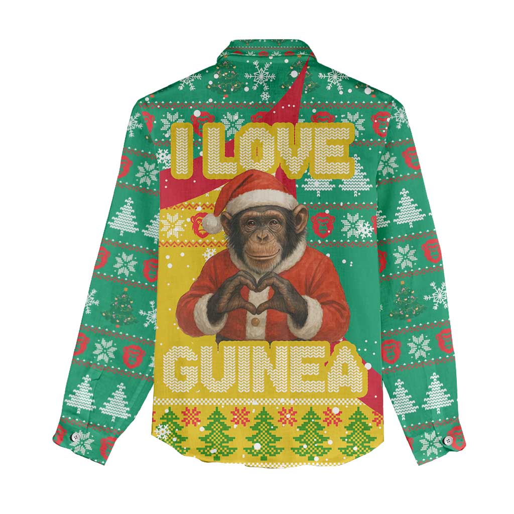 Guinea Christmas Women Casual Shirt Santa Chimpanzee Heart Hands and Snowflake - African Pride