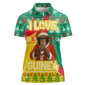 Guinea Christmas Women Polo Shirt Santa Chimpanzee Heart Hands and Snowflake - African Pride