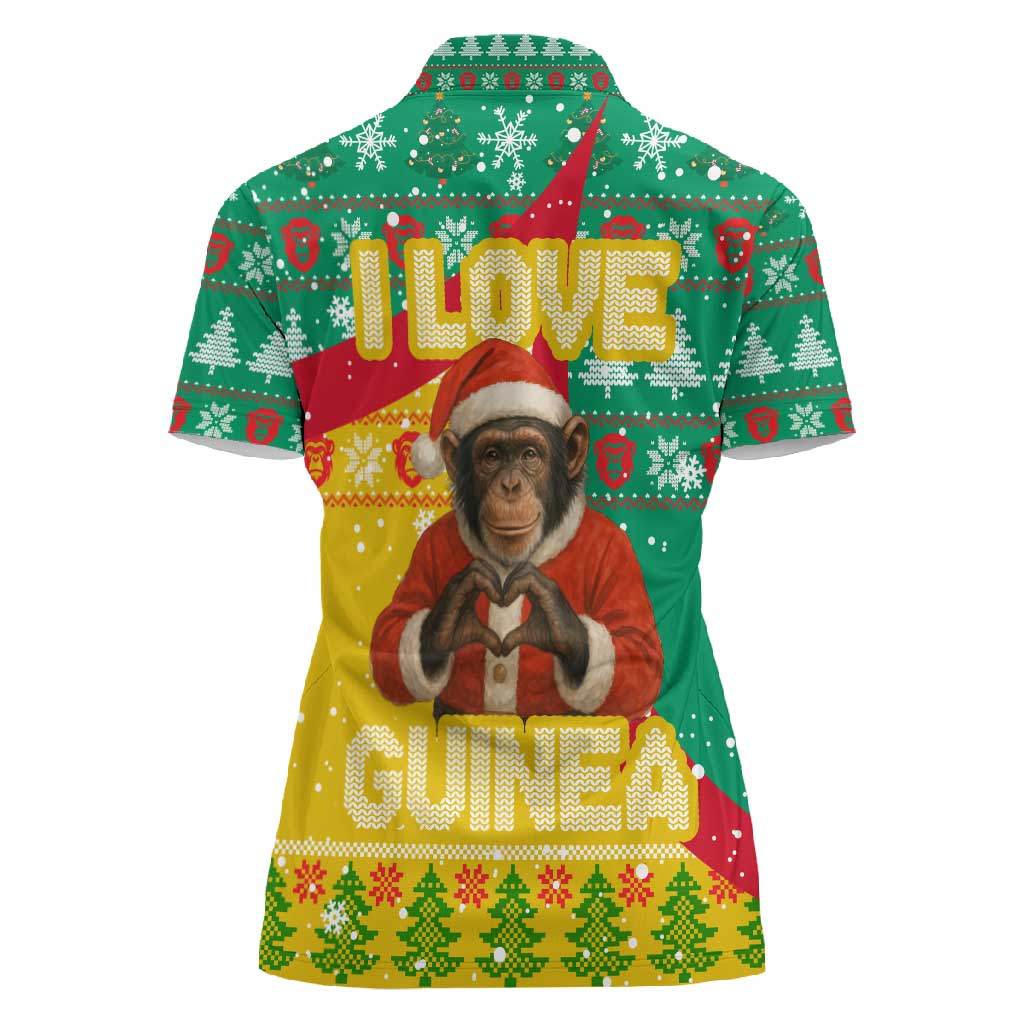 Guinea Christmas Women Polo Shirt Santa Chimpanzee Heart Hands and Snowflake - African Pride