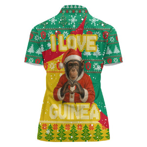 Guinea Christmas Women Polo Shirt Santa Chimpanzee Heart Hands and Snowflake - African Pride