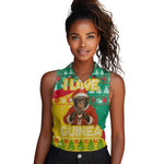 Guinea Christmas Women Sleeveless Polo Shirt Santa Chimpanzee Heart Hands and Snowflake - African Pride