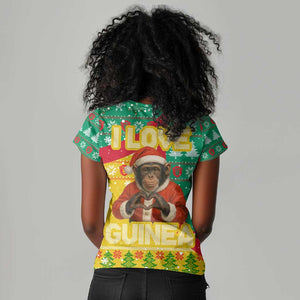 Guinea Christmas Women V-Neck T-Shirt Santa Chimpanzee Heart Hands and Snowflake - African Pride