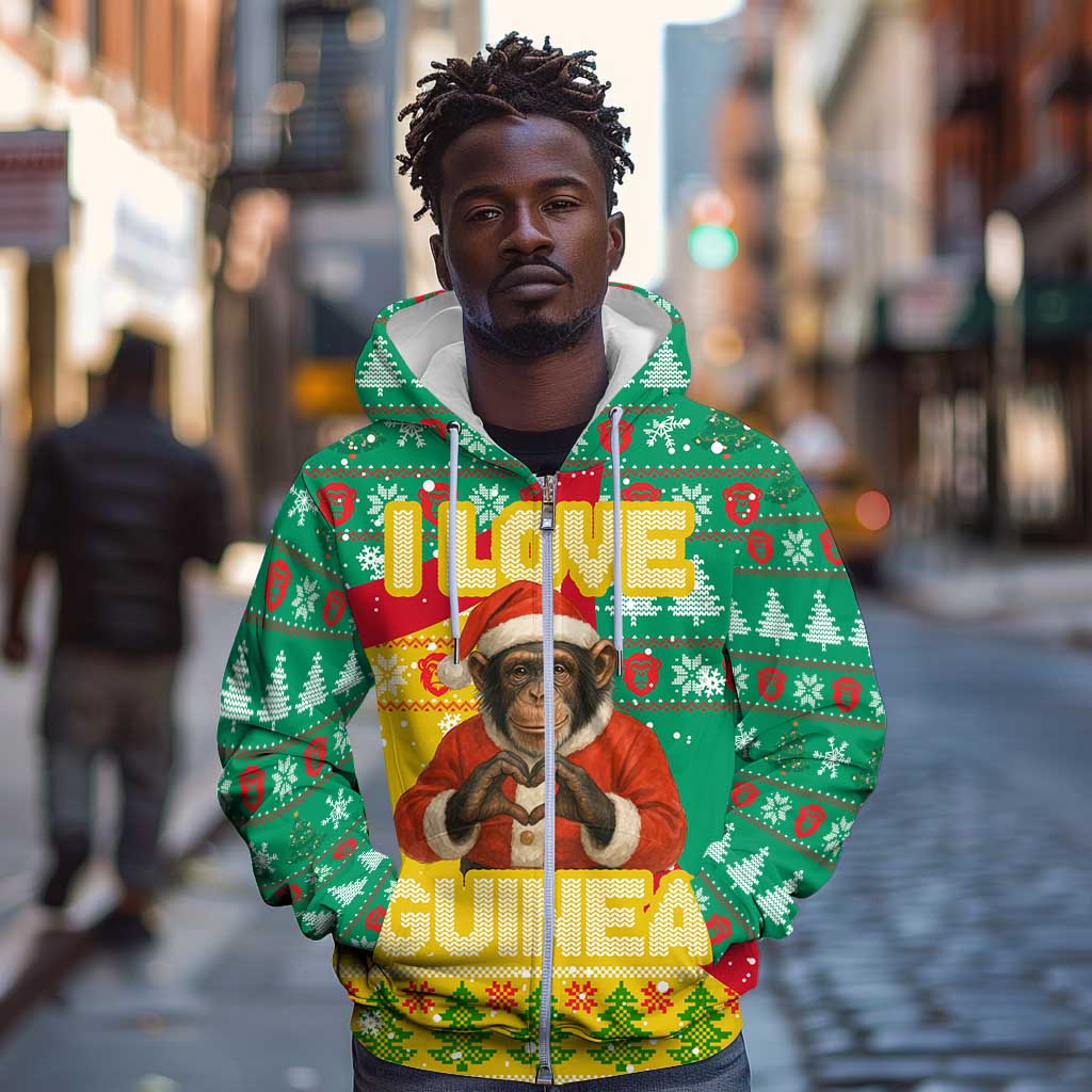 Guinea Christmas Zip Hoodie Santa Chimpanzee Heart Hands and Snowflake - African Pride