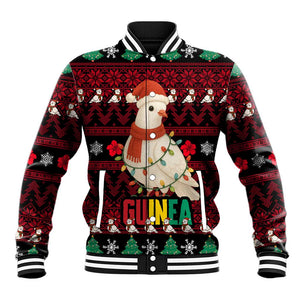 Guinea Christmas Baseball Jacket Festive Dove String Lights and Red Black Holiday - African Pride