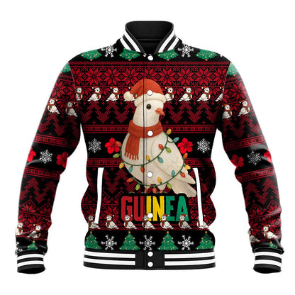 Guinea Christmas Baseball Jacket Festive Dove String Lights and Red Black Holiday - African Pride