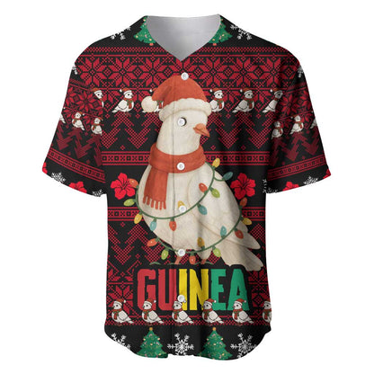Guinea Christmas Baseball Jersey Festive Dove String Lights and Red Black Holiday - African Pride
