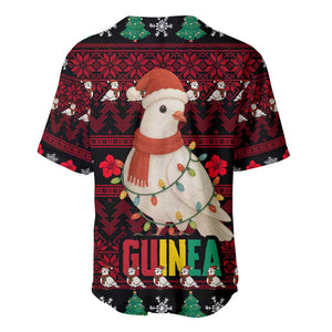 Guinea Christmas Baseball Jersey Festive Dove String Lights and Red Black Holiday - African Pride