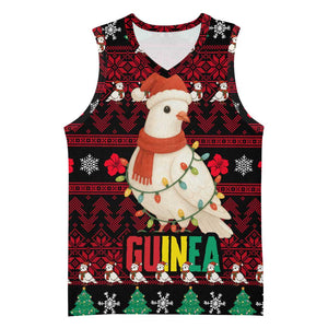 Guinea Christmas Basketball Jersey Festive Dove String Lights and Red Black Holiday - African Pride