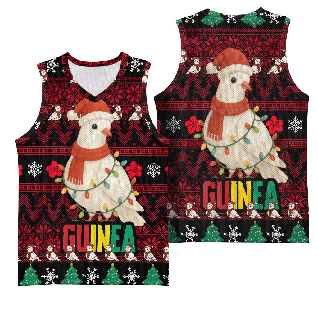 Guinea Christmas Basketball Jersey Festive Dove String Lights and Red Black Holiday - African Pride