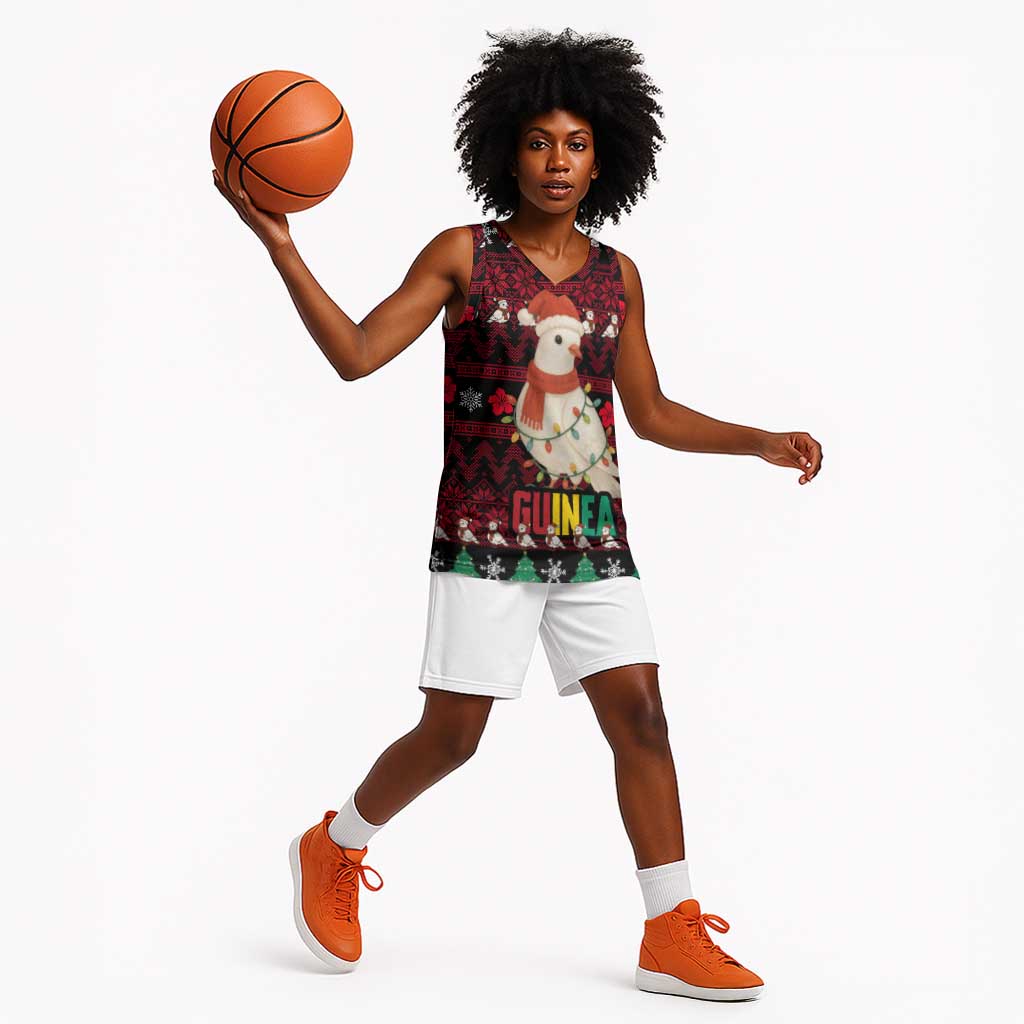 Guinea Christmas Basketball Jersey Festive Dove String Lights and Red Black Holiday - African Pride