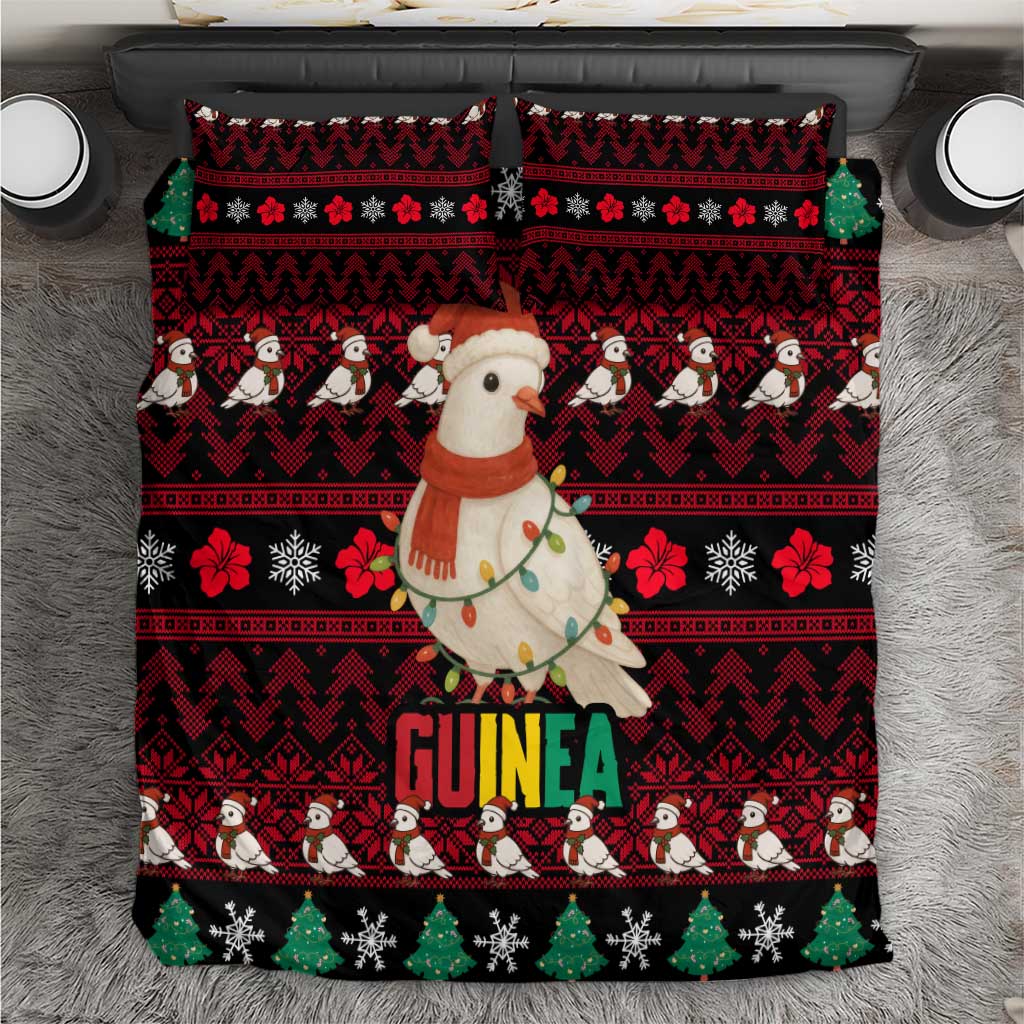 Guinea Christmas Bedding Set Festive Dove String Lights and Red Black Holiday - African Pride