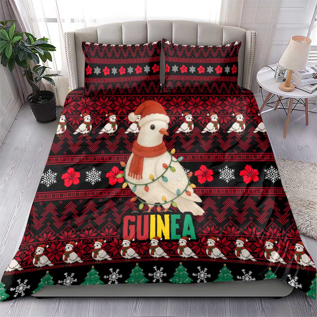Guinea Christmas Bedding Set Festive Dove String Lights and Red Black Holiday - African Pride