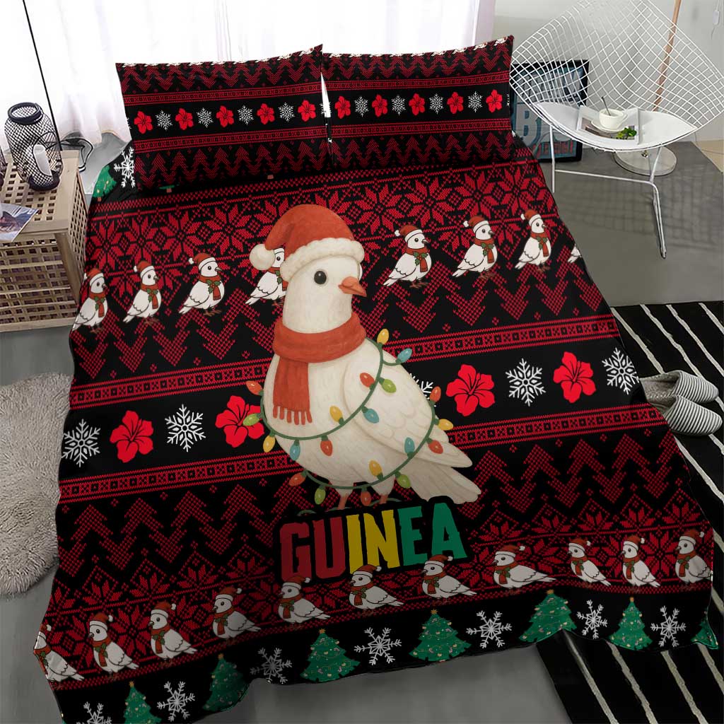 Guinea Christmas Bedding Set Festive Dove String Lights and Red Black Holiday - African Pride