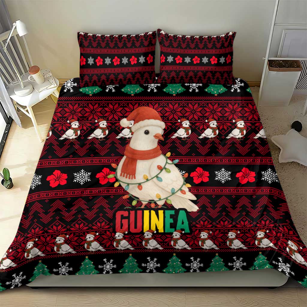 Guinea Christmas Bedding Set Festive Dove String Lights and Red Black Holiday - African Pride