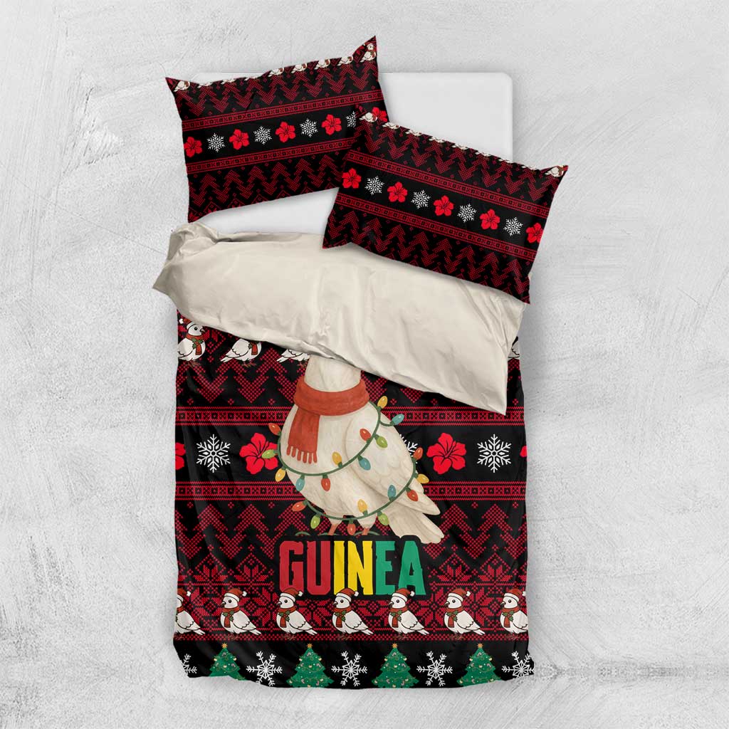 Guinea Christmas Bedding Set Festive Dove String Lights and Red Black Holiday - African Pride