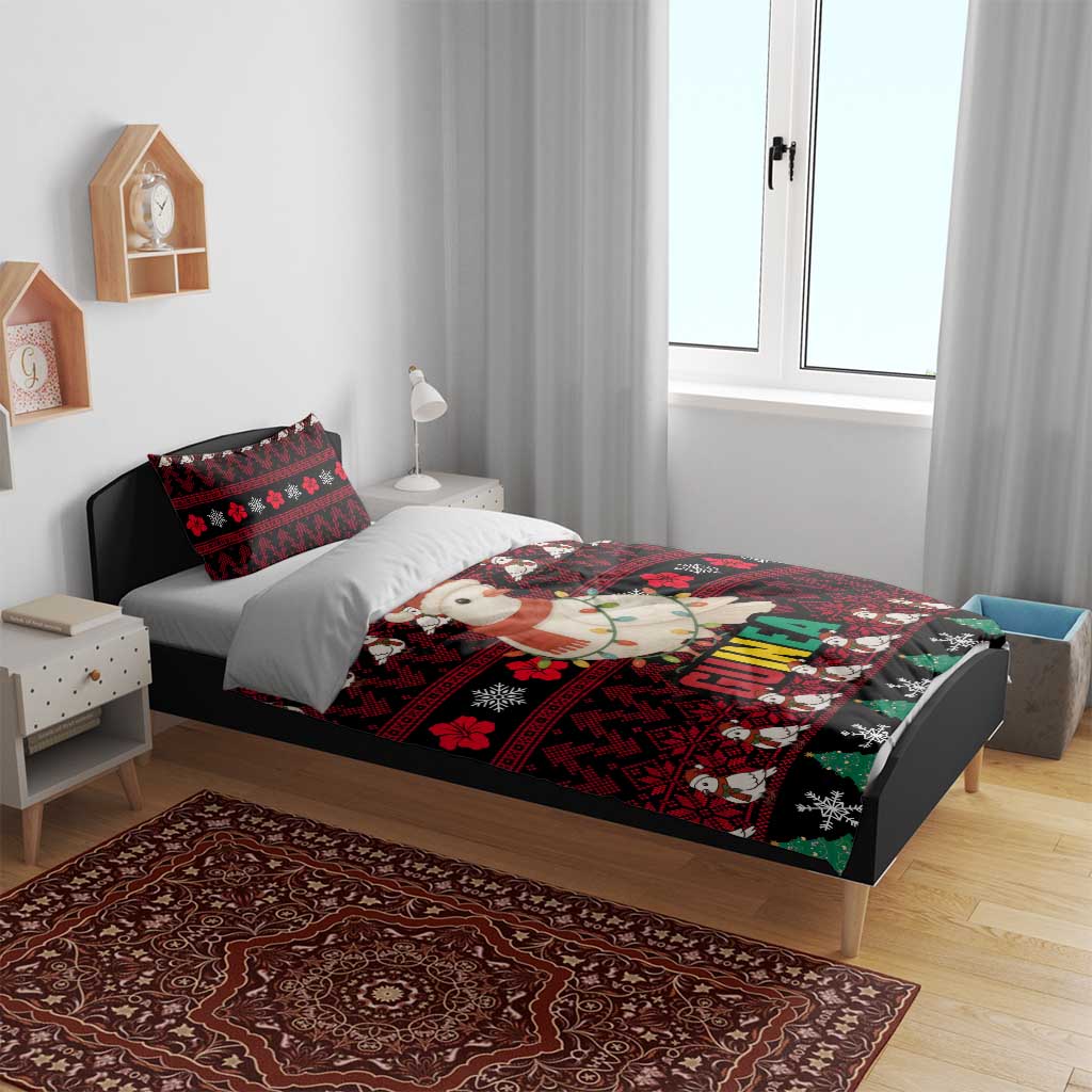 Guinea Christmas Bedding Set Festive Dove String Lights and Red Black Holiday - African Pride