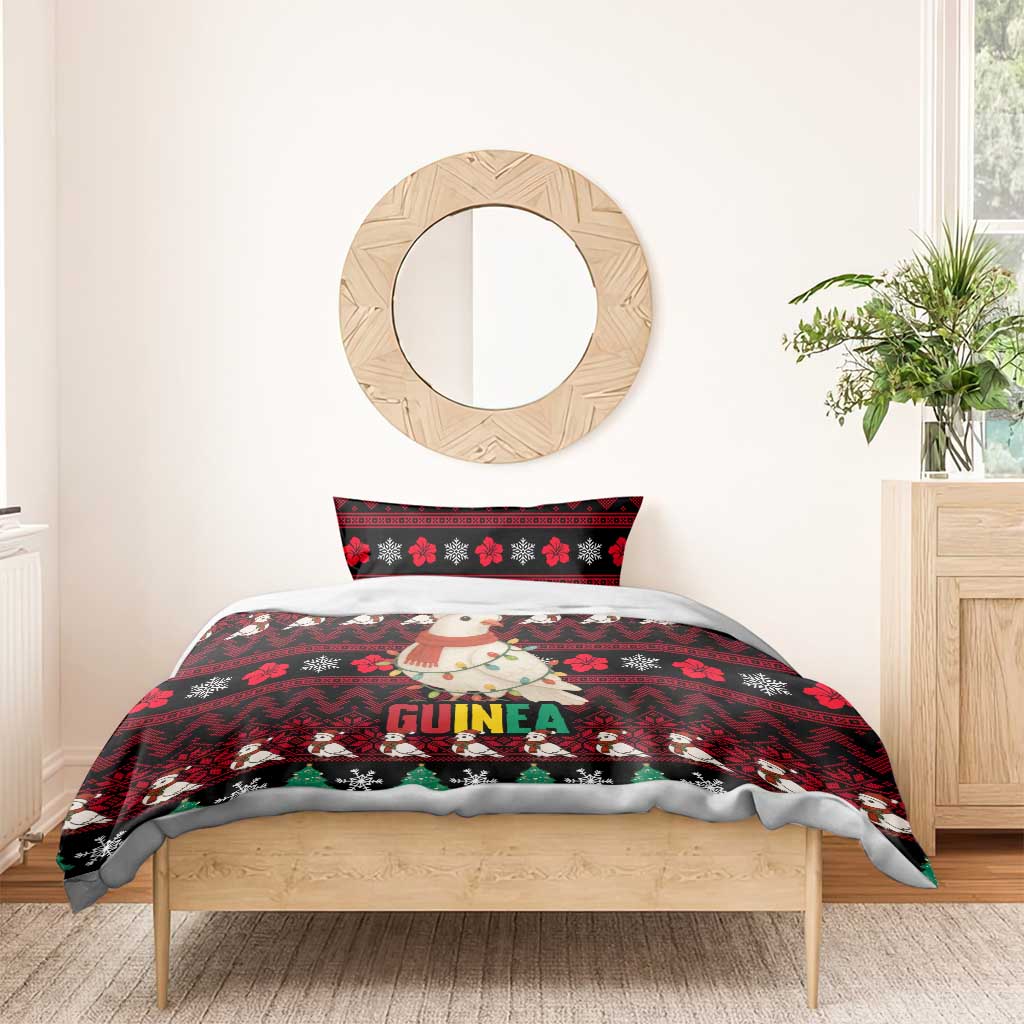 Guinea Christmas Bedding Set Festive Dove String Lights and Red Black Holiday - African Pride
