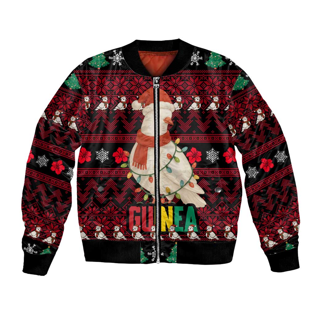 Guinea Christmas Bomber Jacket Festive Dove String Lights and Red Black Holiday - African Pride
