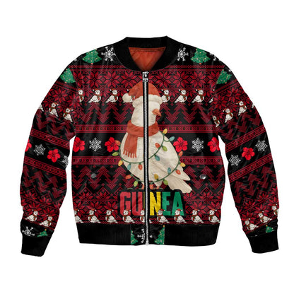 Guinea Christmas Bomber Jacket Festive Dove String Lights and Red Black Holiday - African Pride