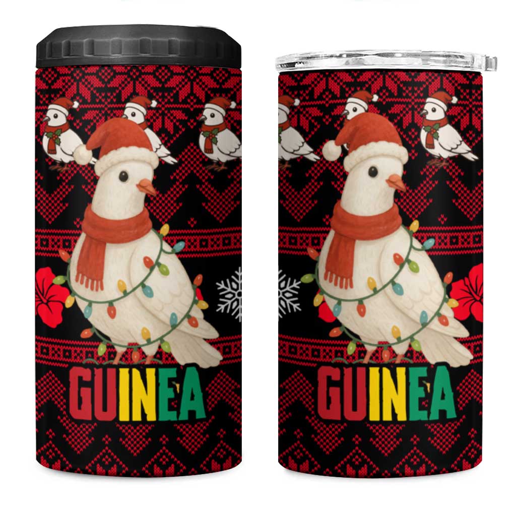 Guinea Christmas 4 in 1 Can Cooler Tumbler Festive Dove String Lights and Red Black Holiday - African Pride