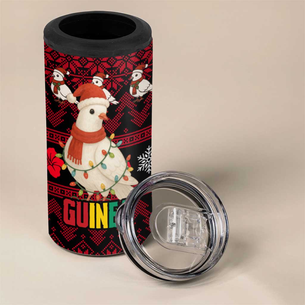 Guinea Christmas 4 in 1 Can Cooler Tumbler Festive Dove String Lights and Red Black Holiday - African Pride