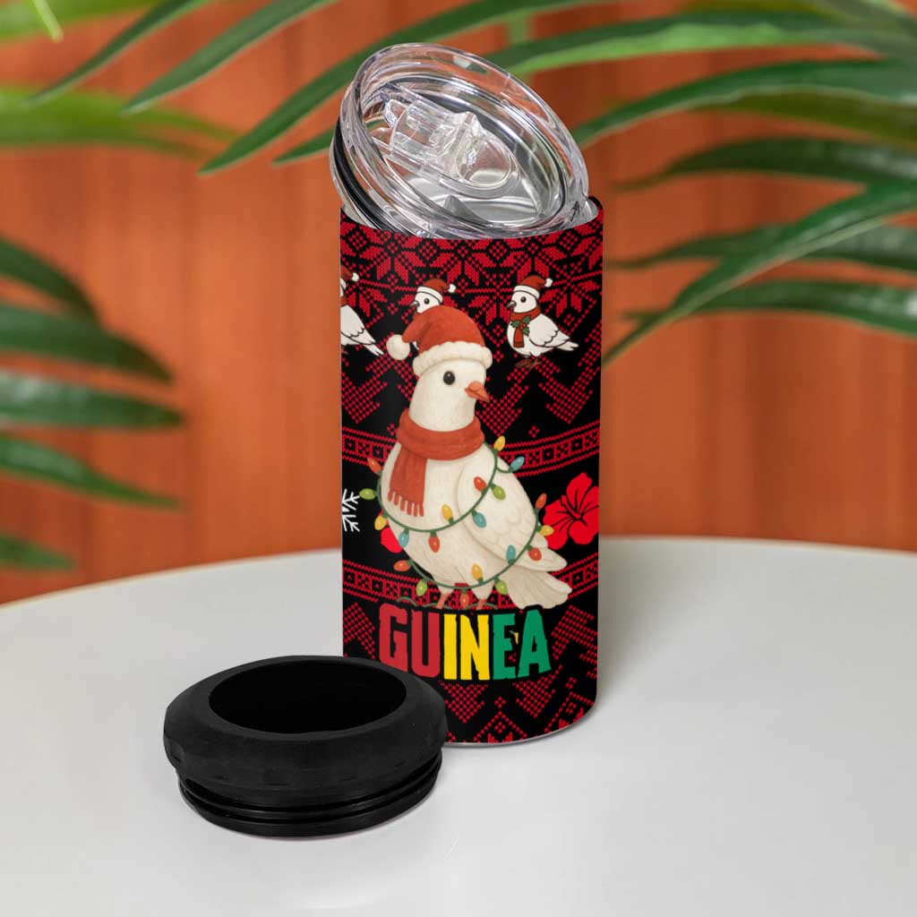 Guinea Christmas 4 in 1 Can Cooler Tumbler Festive Dove String Lights and Red Black Holiday - African Pride