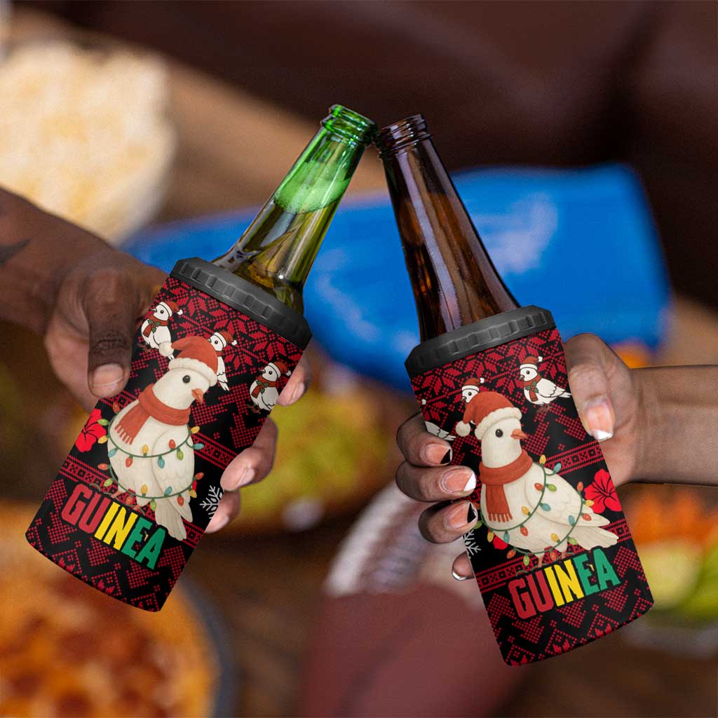 Guinea Christmas 4 in 1 Can Cooler Tumbler Festive Dove String Lights and Red Black Holiday - African Pride