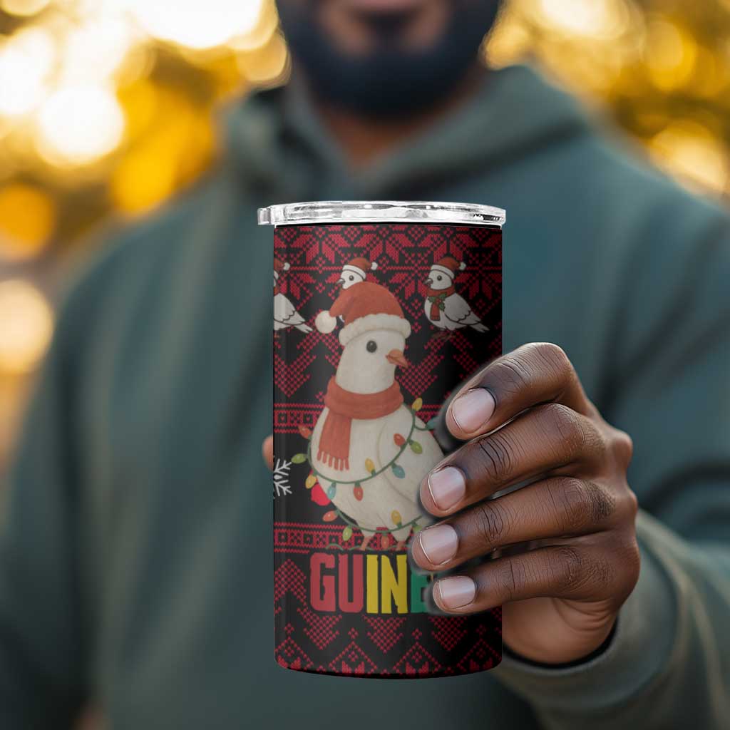 Guinea Christmas 4 in 1 Can Cooler Tumbler Festive Dove String Lights and Red Black Holiday - African Pride
