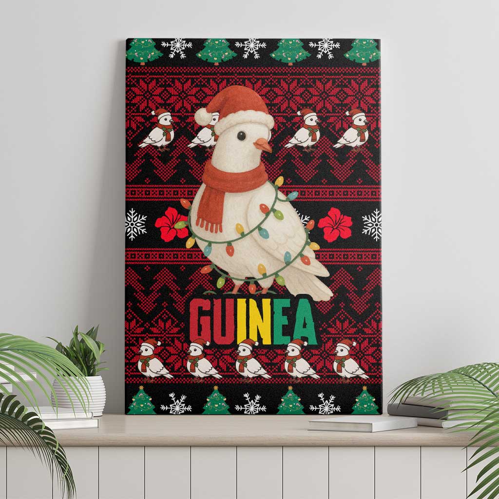Guinea Christmas Canvas Wall Art Festive Dove String Lights and Red Black Holiday - African Pride