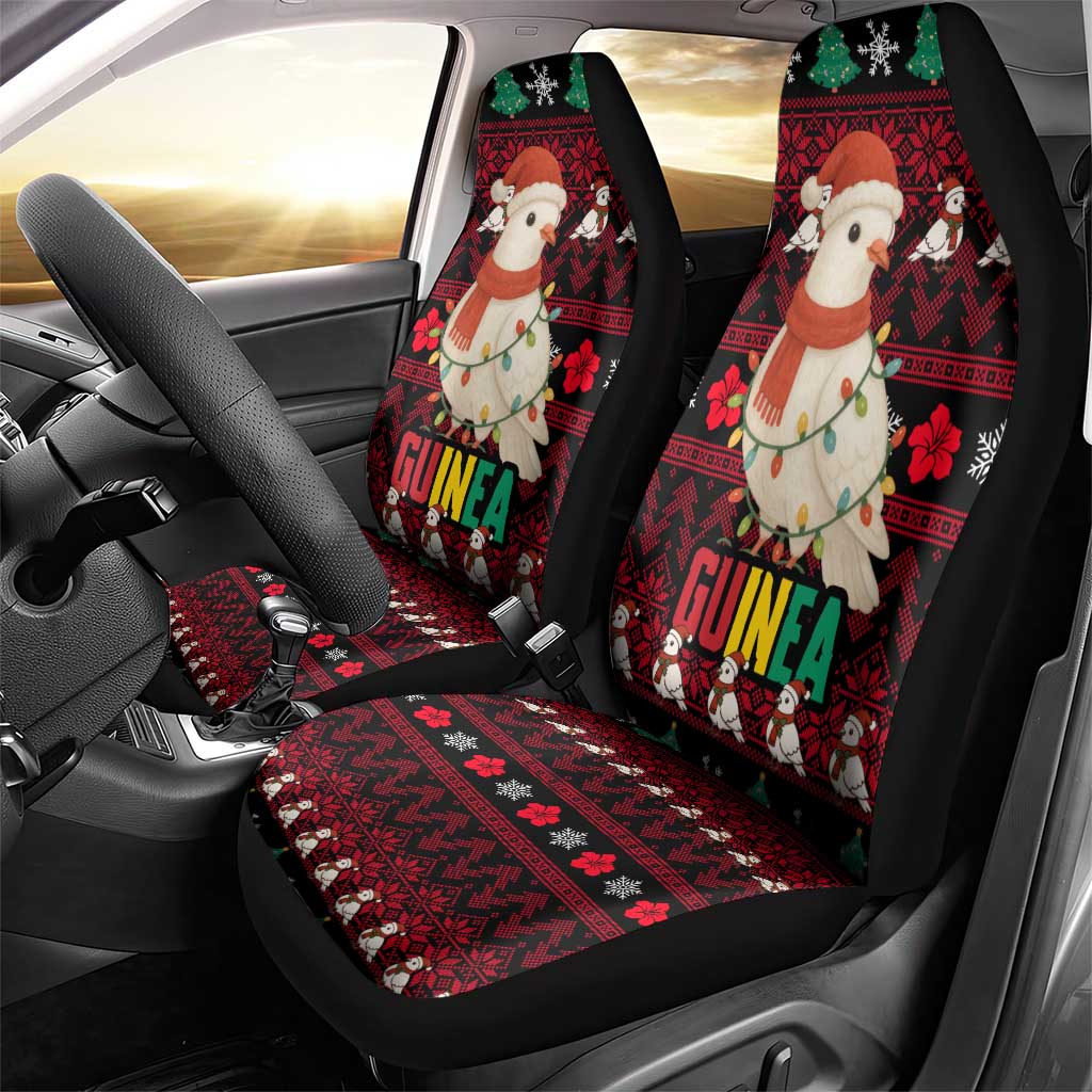 Guinea Christmas Car Seat Cover Festive Dove String Lights and Red Black Holiday - African Pride