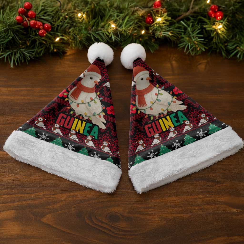 Guinea Christmas Santa Hat Festive Dove String Lights and Red Black Holiday - African Pride