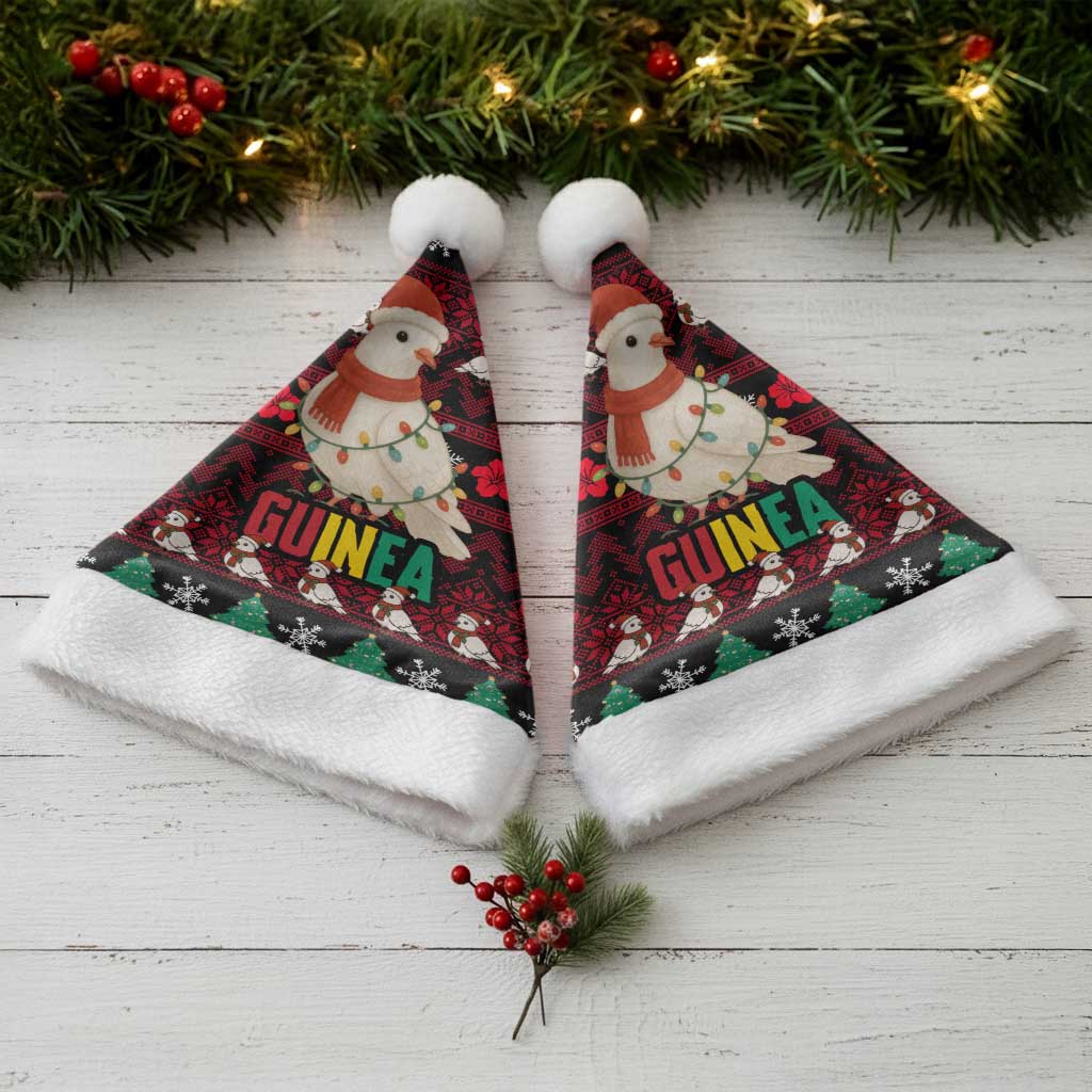Guinea Christmas Santa Hat Festive Dove String Lights and Red Black Holiday - African Pride