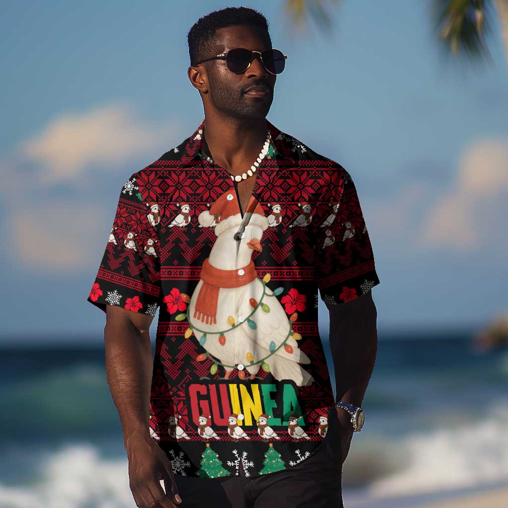 Guinea Christmas Hawaiian Shirt Festive Dove String Lights and Red Black Holiday - African Pride