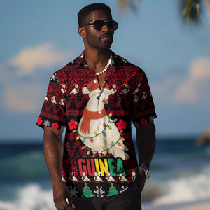 Guinea Christmas Hawaiian Shirt Festive Dove String Lights and Red Black Holiday - African Pride