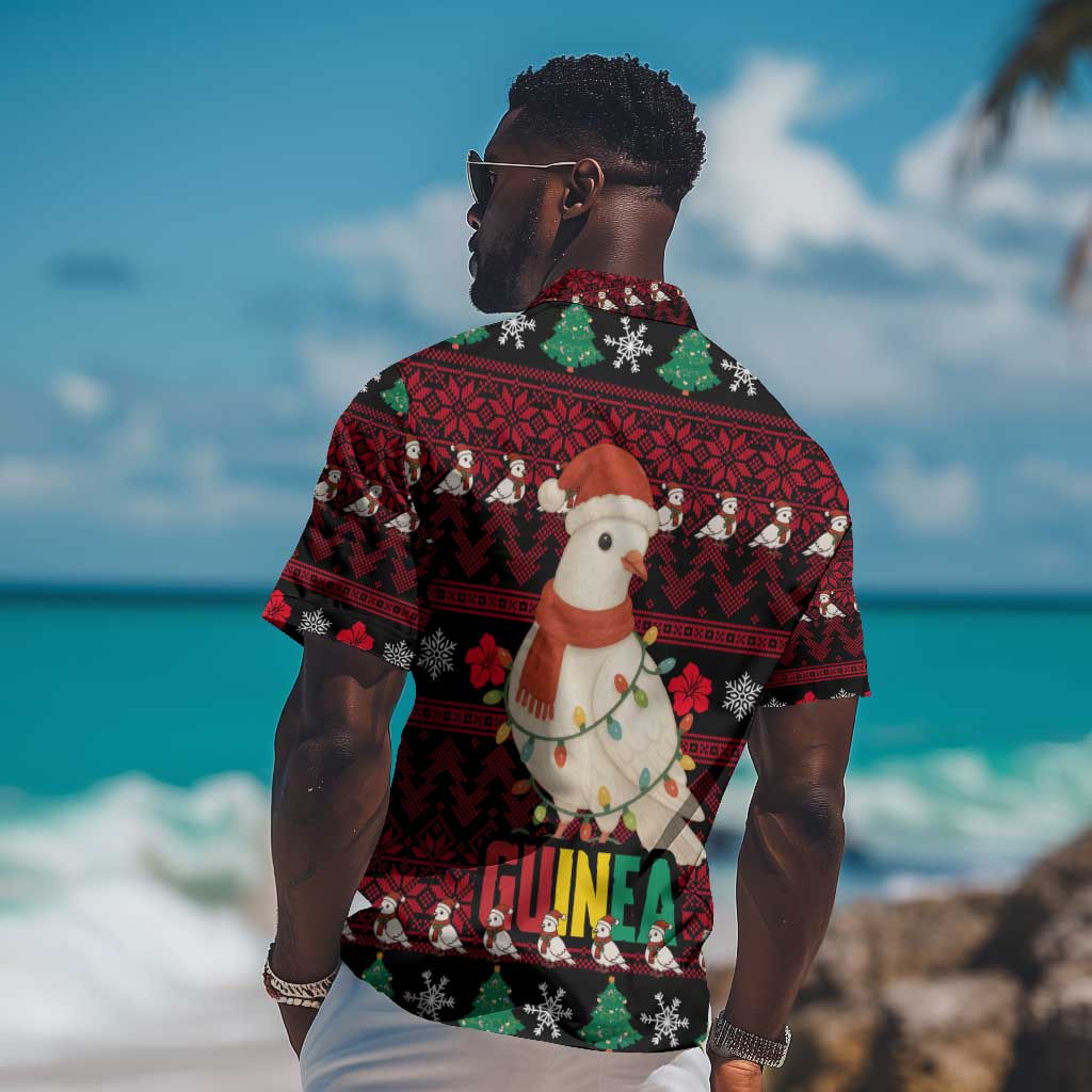 Guinea Christmas Hawaiian Shirt Festive Dove String Lights and Red Black Holiday - African Pride