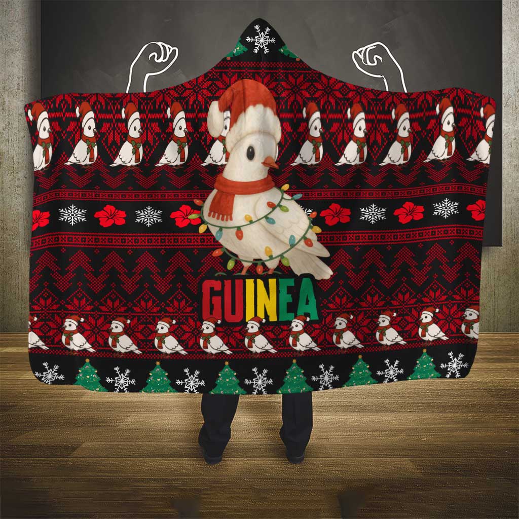 Guinea Christmas Hooded Blanket Festive Dove String Lights and Red Black Holiday - African Pride
