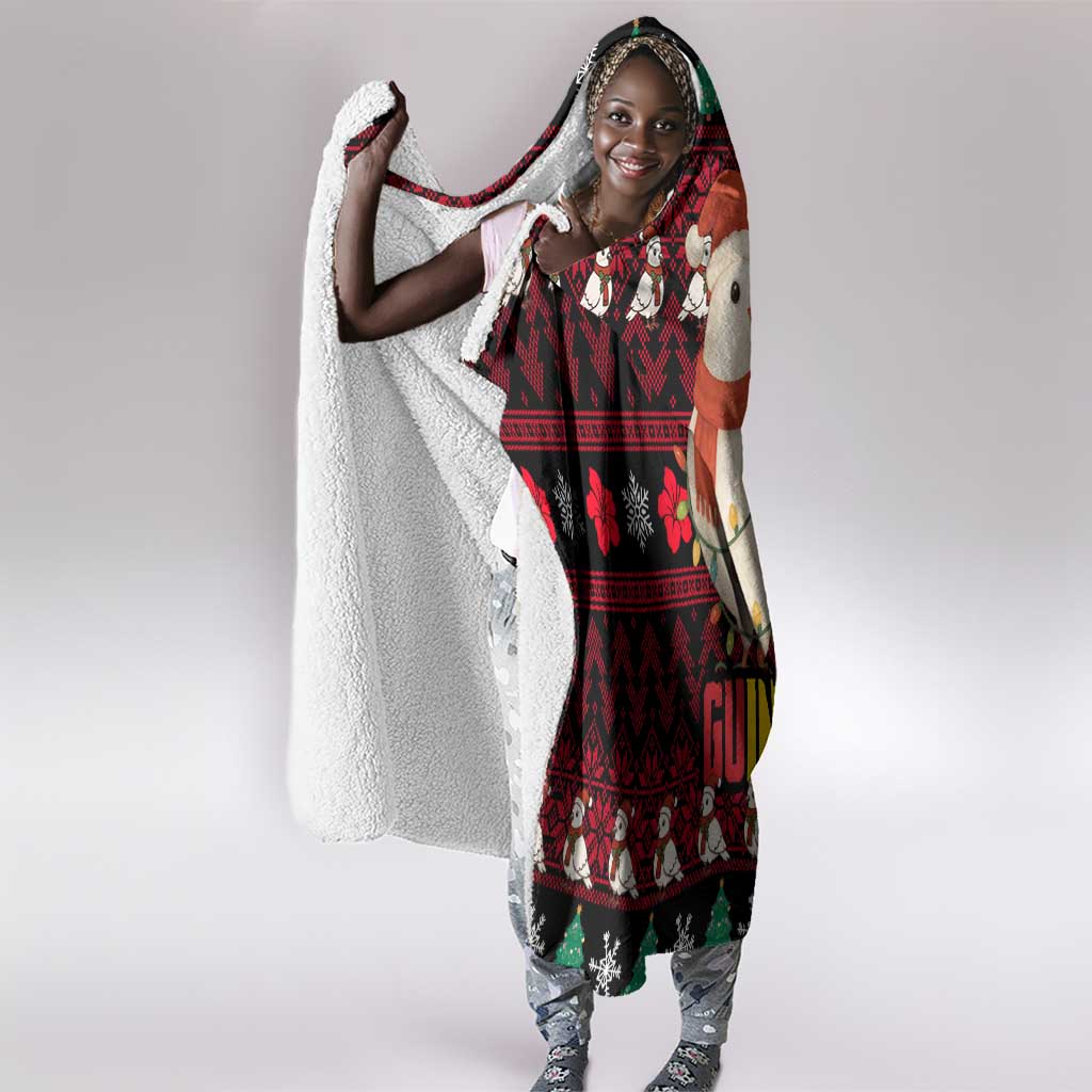 Guinea Christmas Hooded Blanket Festive Dove String Lights and Red Black Holiday - African Pride