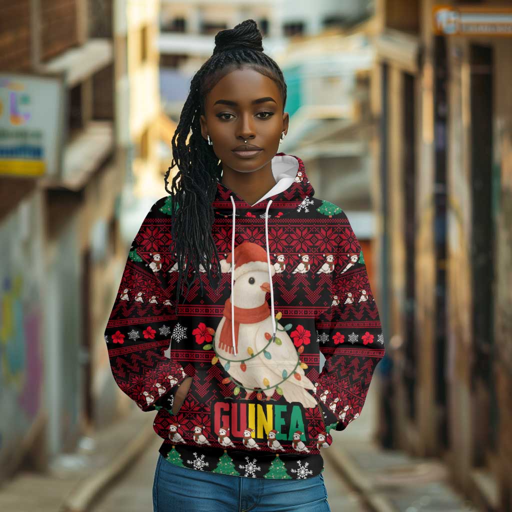 Guinea Christmas Hoodie Festive Dove String Lights and Red Black Holiday - African Pride