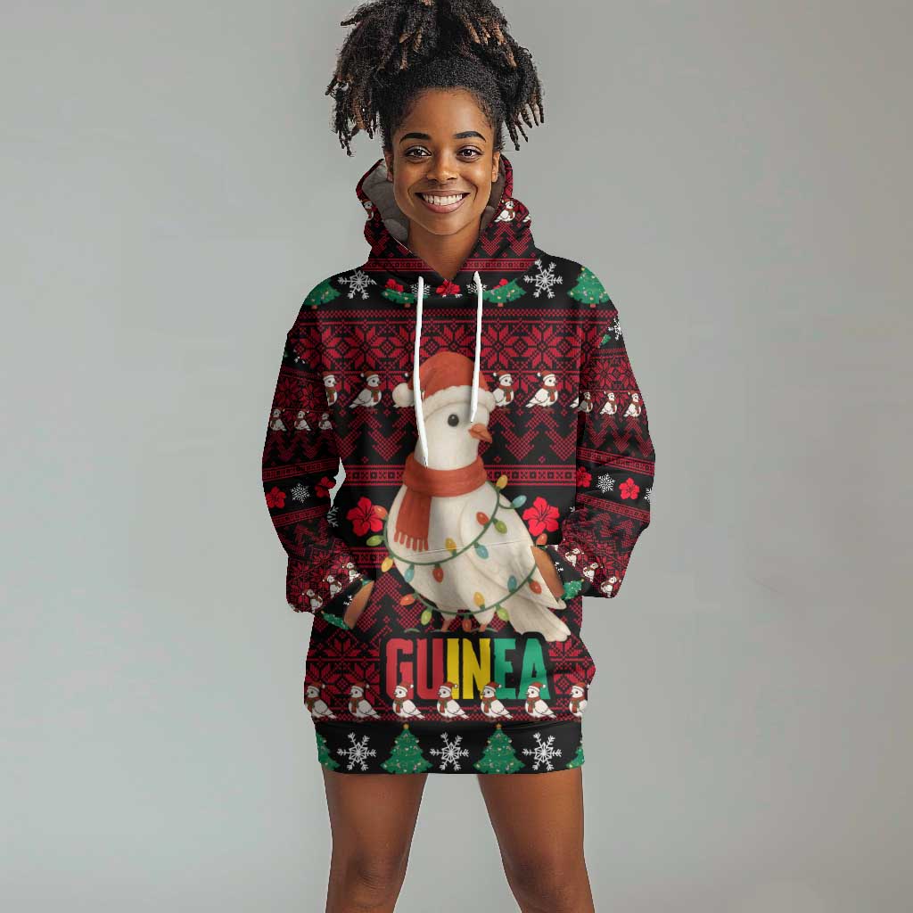 Guinea Christmas Hoodie Dress Festive Dove String Lights and Red Black Holiday - African Pride