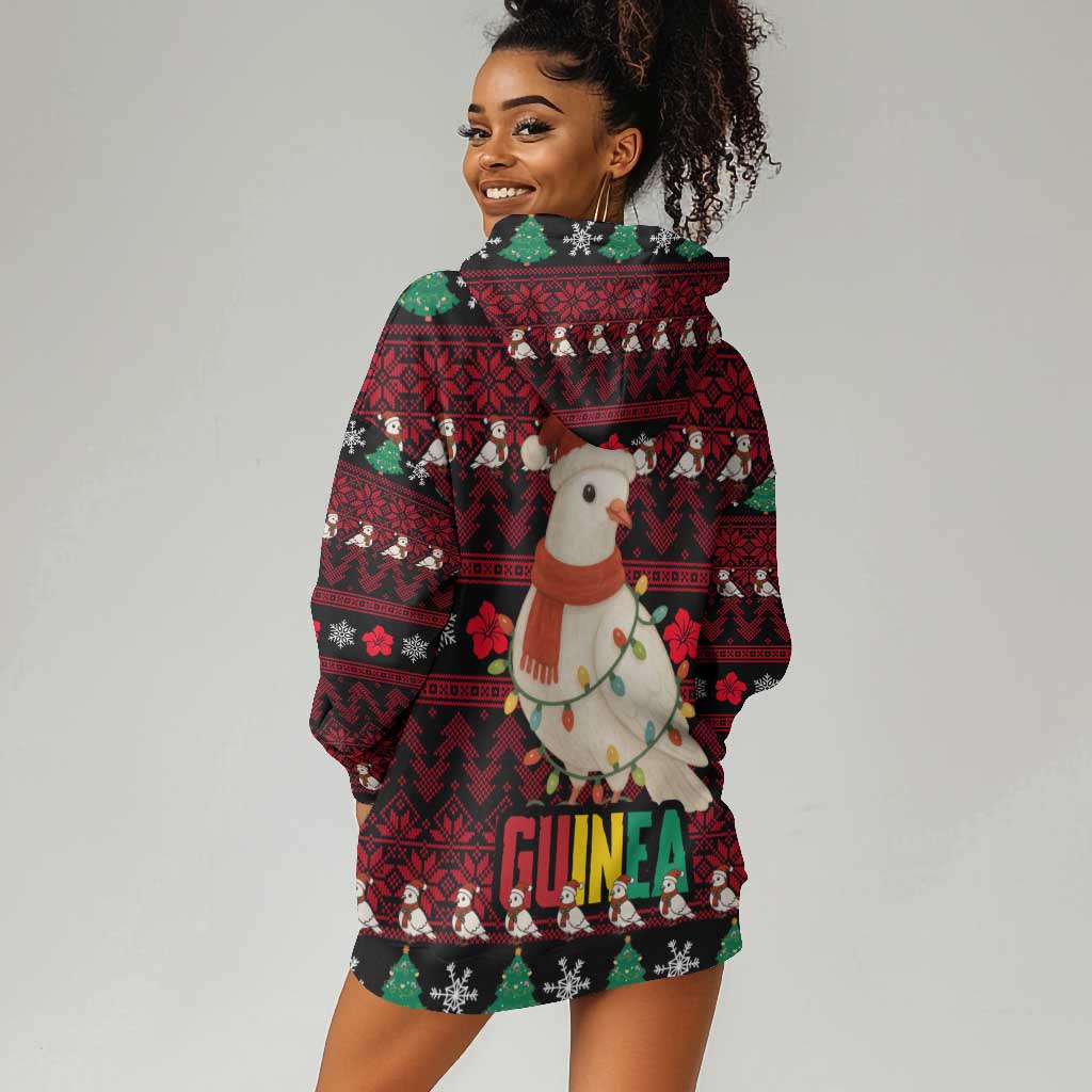 Guinea Christmas Hoodie Dress Festive Dove String Lights and Red Black Holiday - African Pride