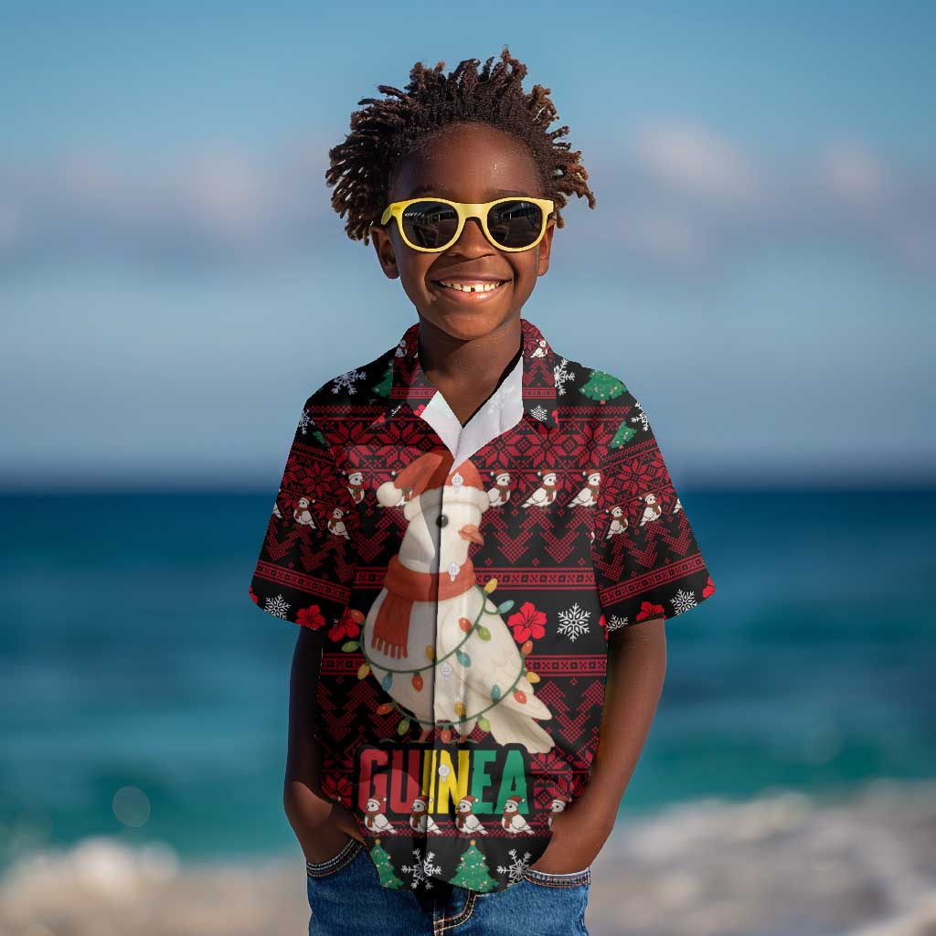 Guinea Christmas Kid Hawaiian Shirt Festive Dove String Lights and Red Black Holiday - African Pride