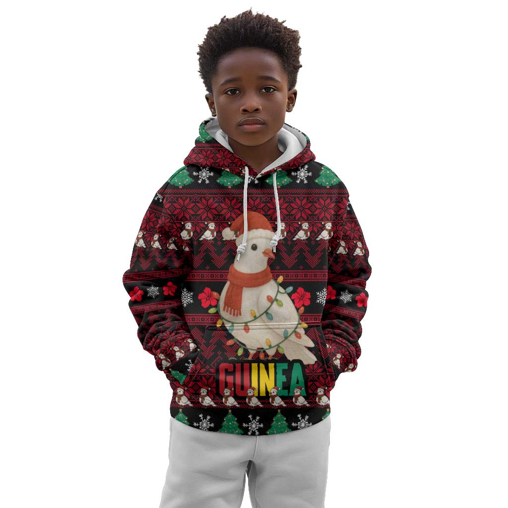 Guinea Christmas Kid Hoodie Festive Dove String Lights and Red Black Holiday - African Pride