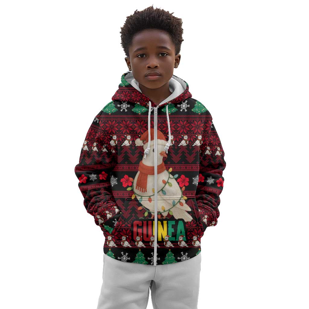 Guinea Christmas Kid Hoodie Festive Dove String Lights and Red Black Holiday - African Pride
