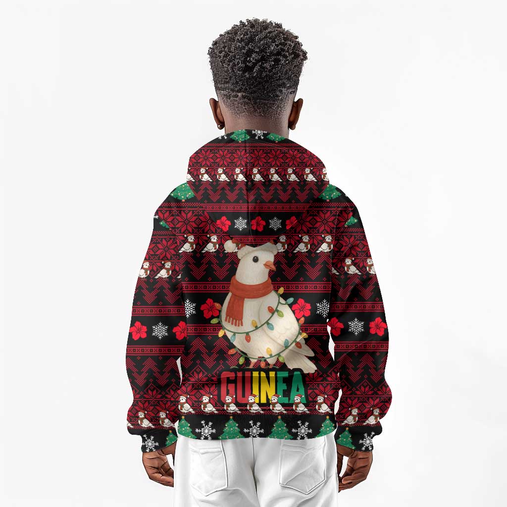 Guinea Christmas Kid Hoodie Festive Dove String Lights and Red Black Holiday - African Pride