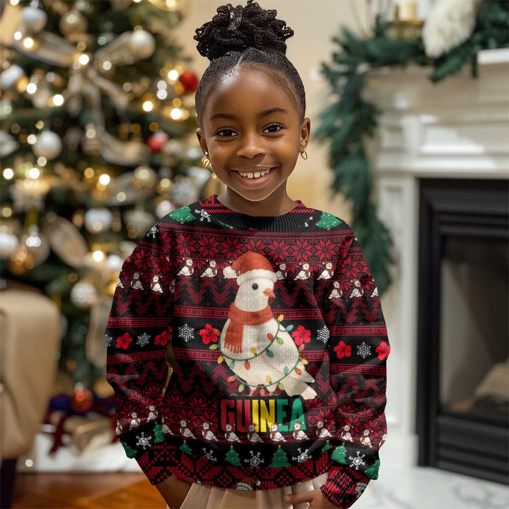 Guinea Christmas Kid Ugly Christmas Sweater Festive Dove String Lights and Red Black Holiday - African Pride