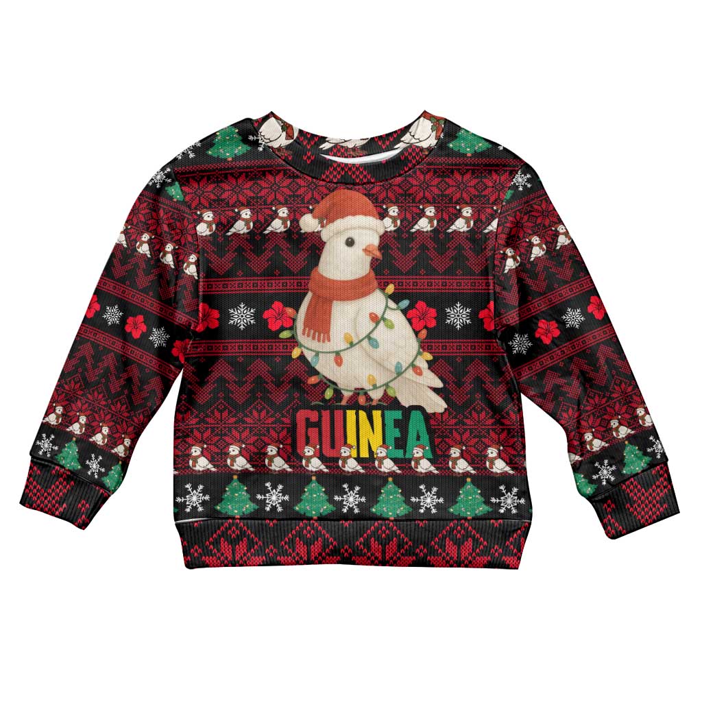 Guinea Christmas Kid Ugly Christmas Sweater Festive Dove String Lights and Red Black Holiday - African Pride