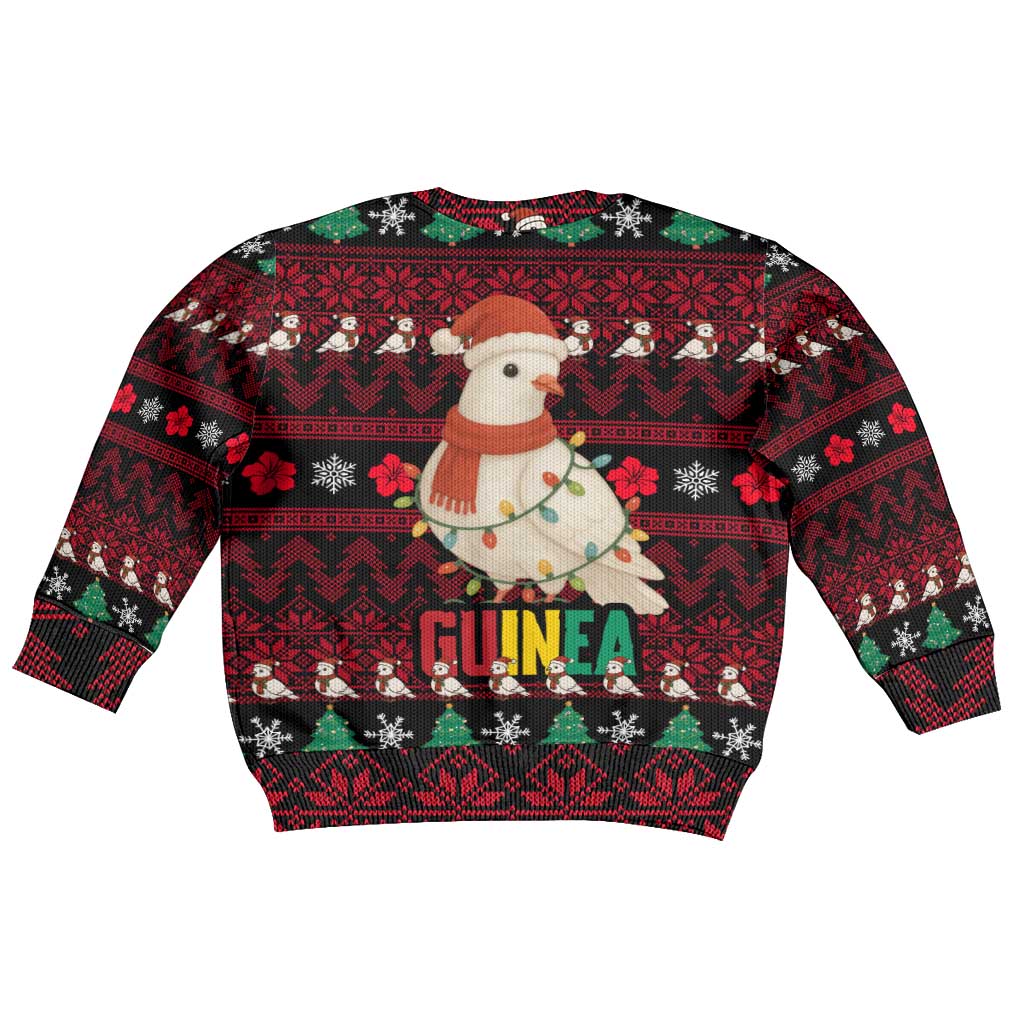 Guinea Christmas Kid Ugly Christmas Sweater Festive Dove String Lights and Red Black Holiday - African Pride