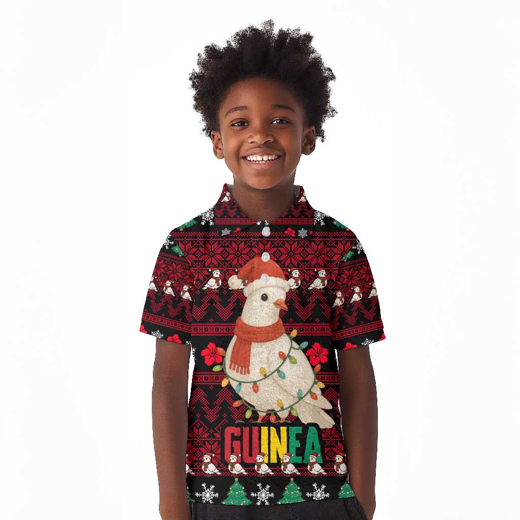 Guinea Christmas Kid Polo Shirt Festive Dove String Lights and Red Black Holiday - African Pride