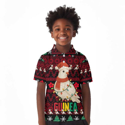 Guinea Christmas Kid Polo Shirt Festive Dove String Lights and Red Black Holiday - African Pride