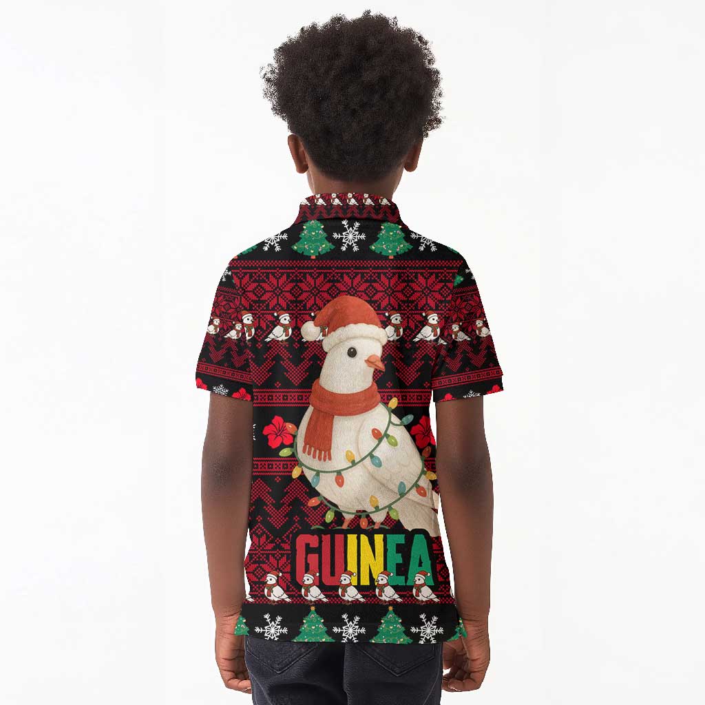 Guinea Christmas Kid Polo Shirt Festive Dove String Lights and Red Black Holiday - African Pride